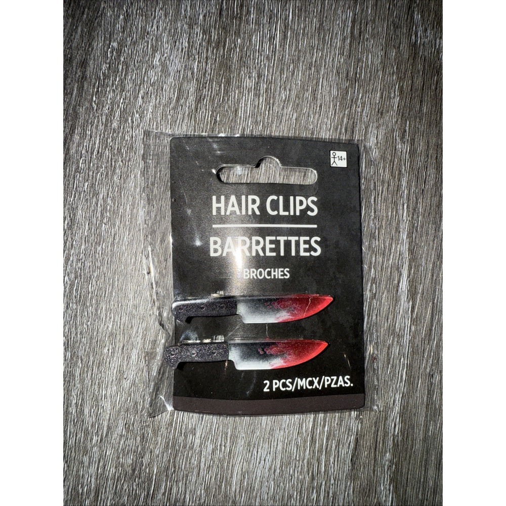 Bloody Knife Hair Clip Barrettes 2pc Set Halloween Costume Horror Prop Silver